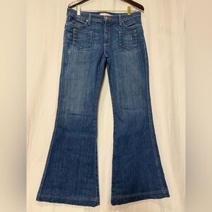 Frankie B. Boot Cut Blue Denim Jeans Patch Pockets in Front - Made In USA - 32